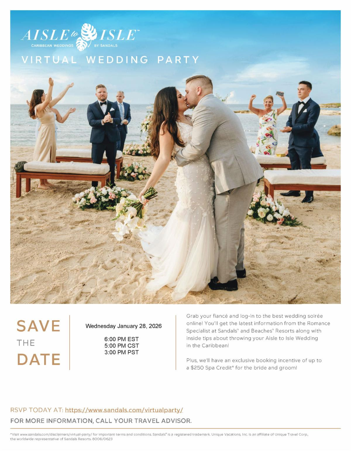 RSVP NOW: January 2026’s Sandals Virtual Wedding Party